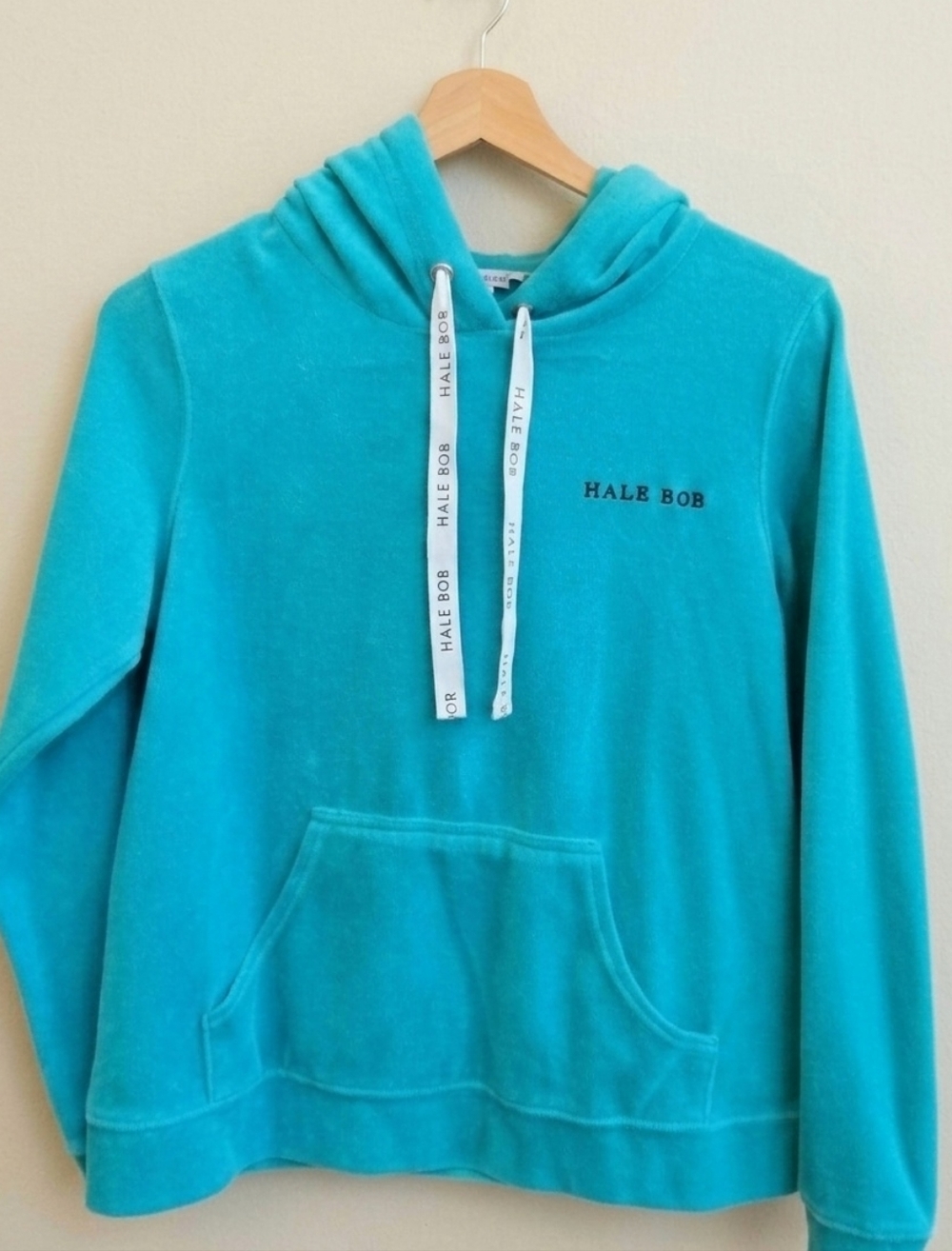 Hale Bob Luxe Velour Hoodie | Teal Aqua Pullover | Cozy | Small
